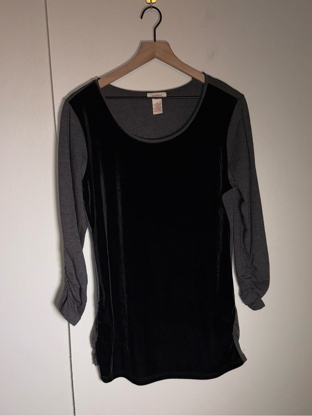 SUNDANCE Dulcet ruched sleeve velvet two tone boho tunic blouse L